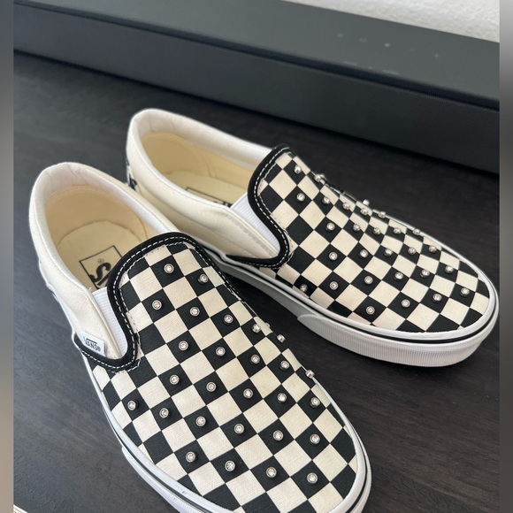 Vans Black and White Checkerboard Slip-Ons with Studs - Picture 5 of 7